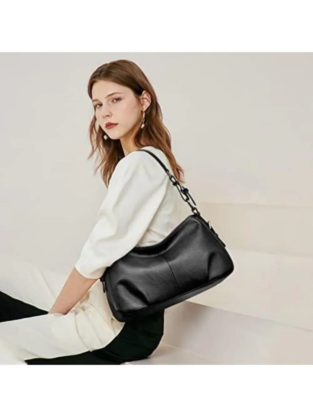 Stylish Leather Hobo Shoulder Bag for Women - Chic Top-Handle Handbag